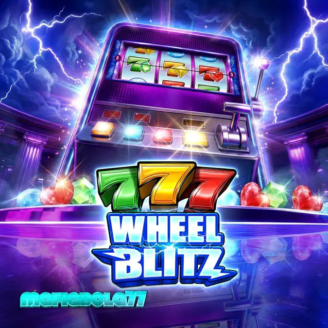 Tampilan visual slot 777 Wheel Blitz dengan roda bonus yang menyala