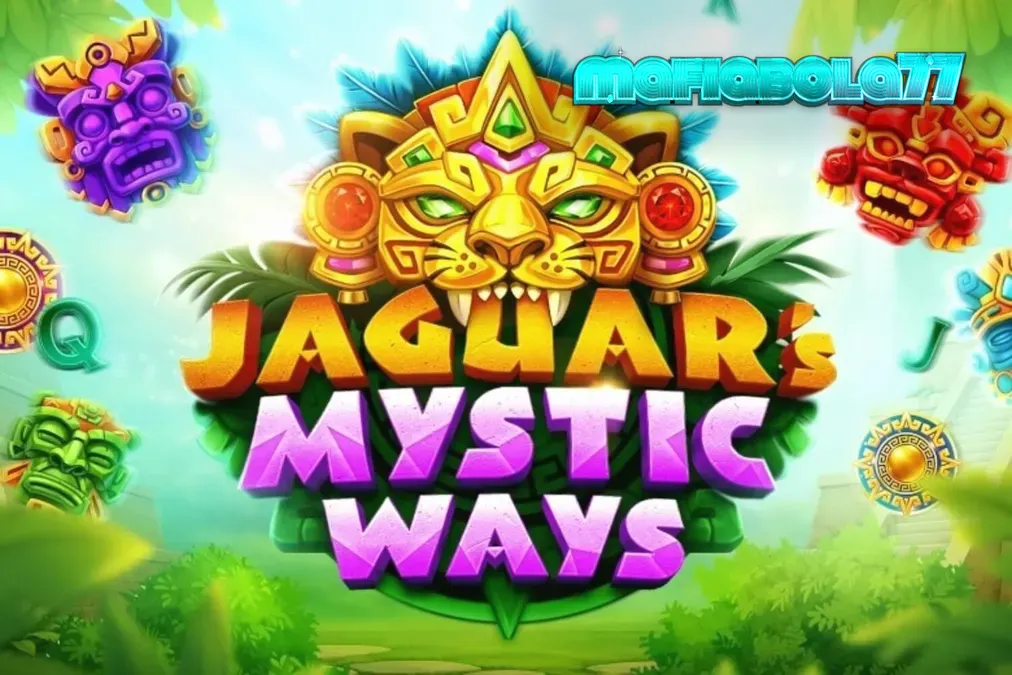 Pemandangan hutan kuno yang mistis dengan simbol jaguar emas dalam slot Jaguar’s Mystic Ways